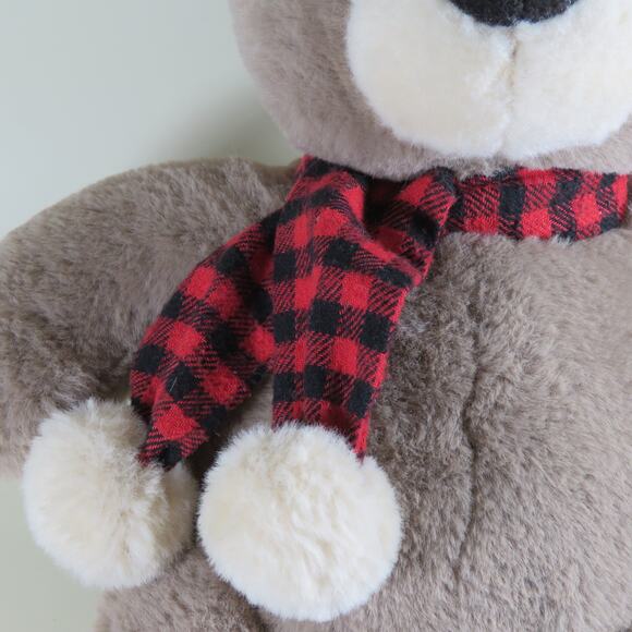 Aurora Plush Teddy Bear with Checkered Scarf - Soft, Cuddly, Classic Toy - Picture 10 of 14